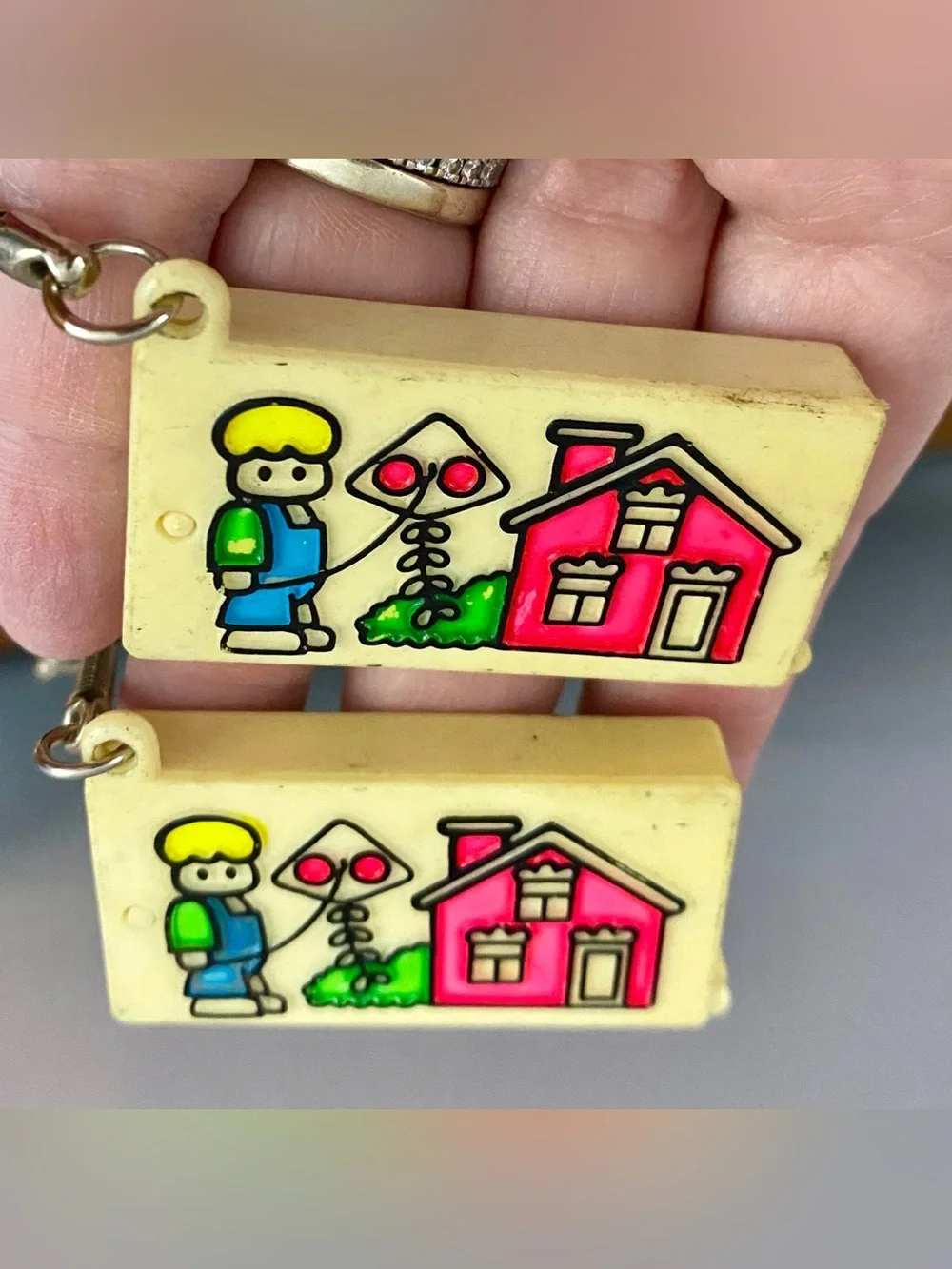 Vintage Plastic Comb Mirror Keychain Lot of 2 Retro Novelty Key Ring Pocket Toy